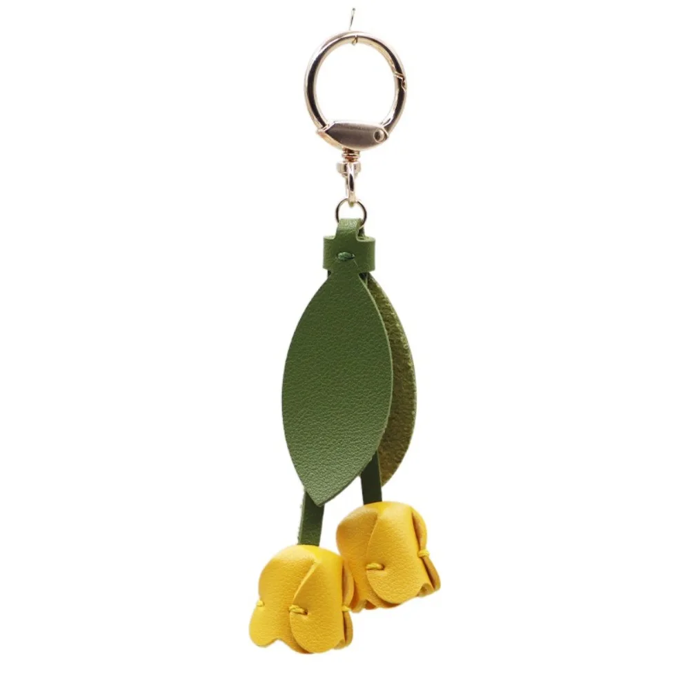 

Sweet Tulip Bag Pendant PU Leather Dopamine Fresh Backpack Decoration Bag Match Accessories Bag Charms Car Key Chains Girl