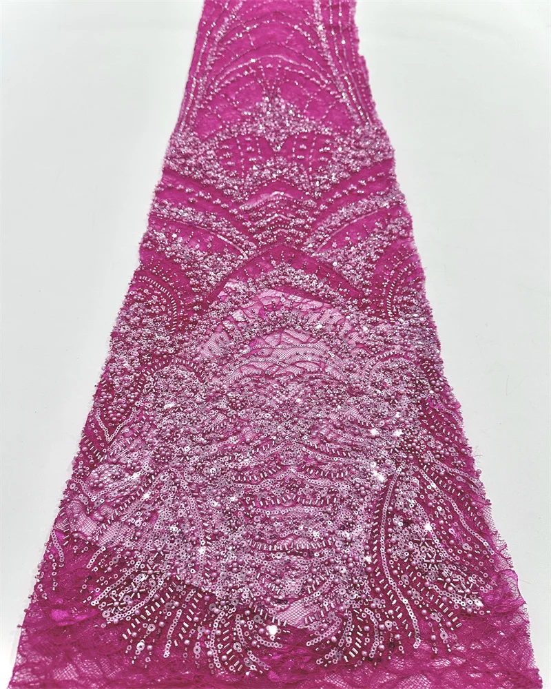 

Luxury African Beaded 2025 High Quality Nigerian Sequins With Pearl Lace French Tulle Lace Fabric For Party Dress Sewing