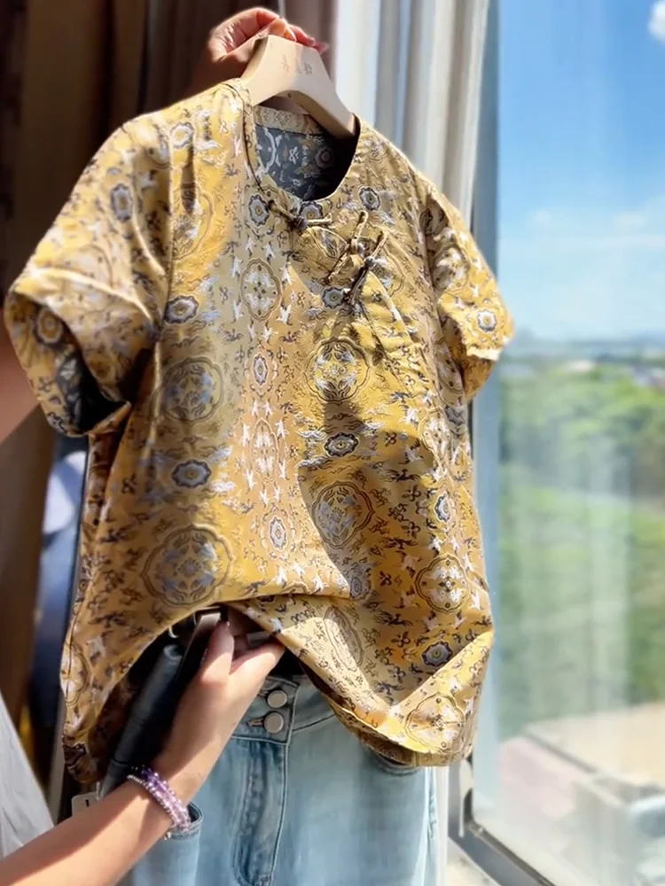 

Новый летний топ с цветочным принтом в китайском стиле, модный, больших размеров, для женщин, повседневный, удобный, для ношения под одеждой