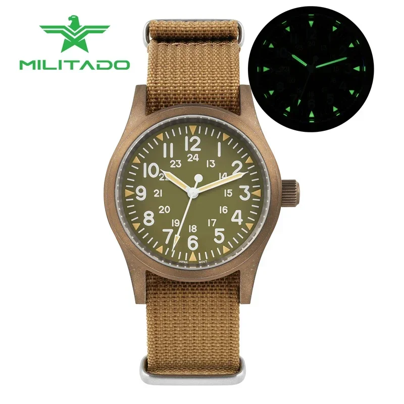 

Militado ML05 Vintage Watch VH31 Quartz Movement Domed Sapphire Crystal Wristwatch High Clear AR Coating 38mm Military Watches