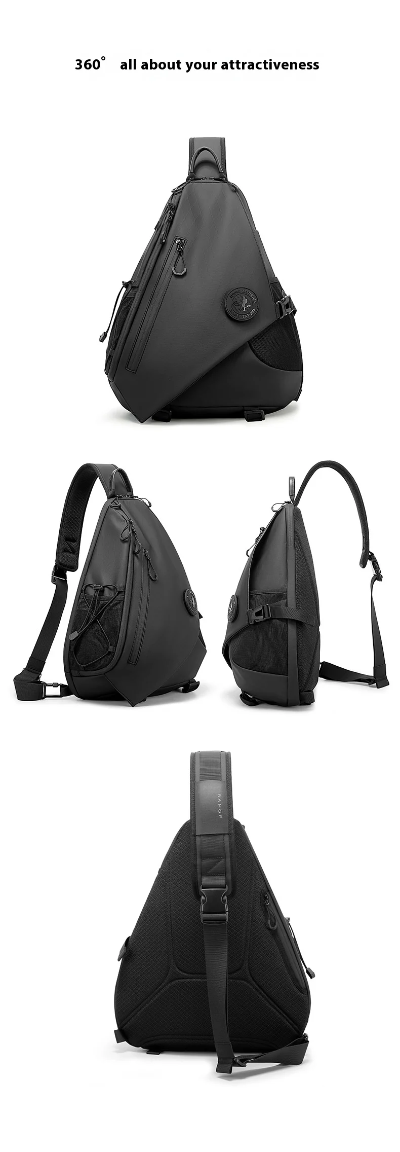 Bange Herren Einzelschulter-Brusttasche, Modische Leichte Crossbody-Tasche, Wasserdichte Große Kapazität Freizeitrucksack – Detail 4