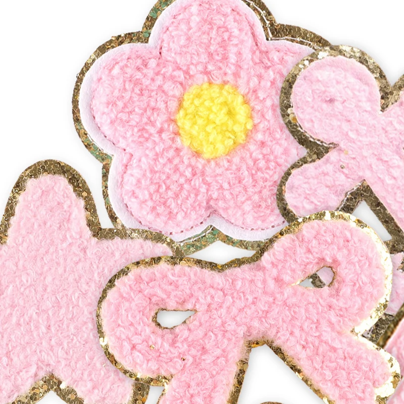 7pcs Chenille Patches Iron On Cute For Clothing Embroidered Jackets Heart Star Sewing Pink Pack Kids Diy Fabrics Lot Mochila