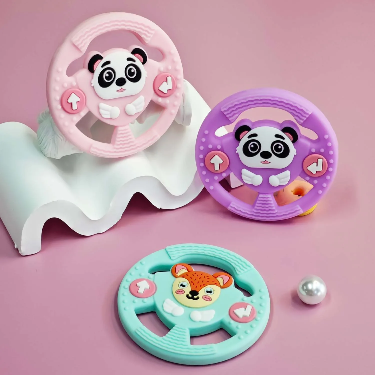

Детские силиконовые прорезыватели, аксессуары для фотосъемки, детский прорезыватель, палочка для укуса, милый мультяшный руль с животными, ручка против еды