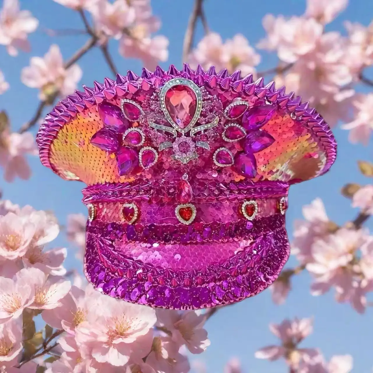 

Steampunk Captain Hat Rhinestone for Carnival, Mardi Gras, Vintage Military Accessories & Cap for Men & Women