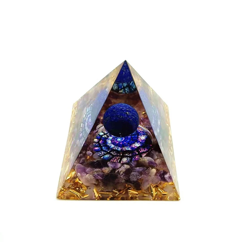 Orgonite Pyramid Mold Amethyst Peridot Healing Crystal Energy Pyramid EMF Protection Meditation Tool Home Decor