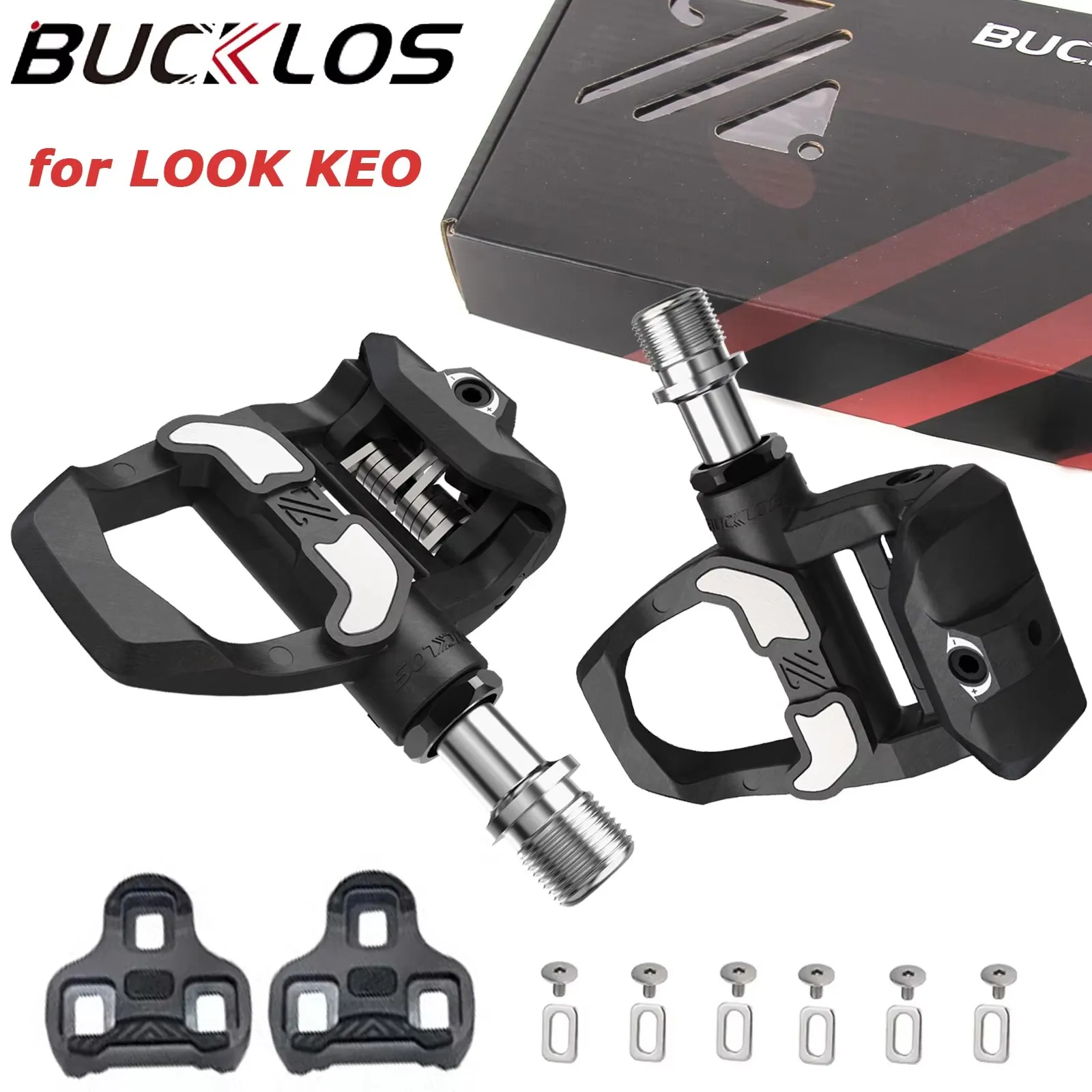 

BUCKLOS Road Bike Pedals for LOOK KEO Self-locking Pedal Carbon for KEO Bicyle Pedals with Cleats Ultra-Light Nylon Cycling Part