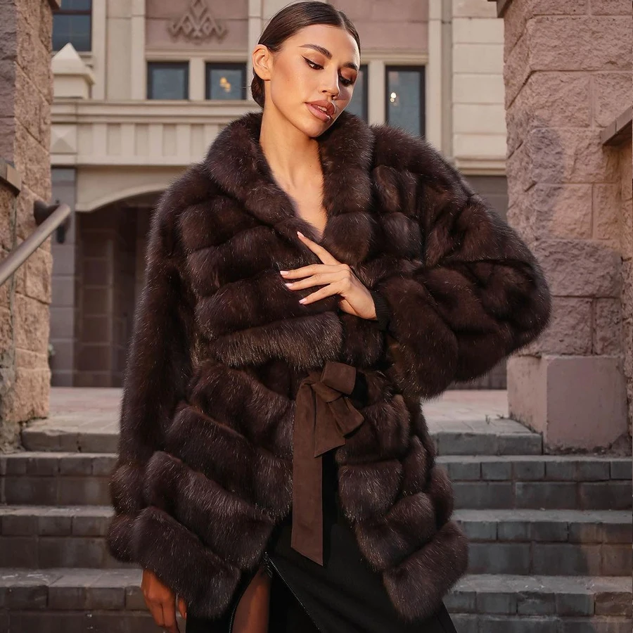 

Fox Fur Jackets Real Fox Fur Coat Women Turndown Collar Fox Fur Coats Winter Luxury Fashion Fox Fur Coats