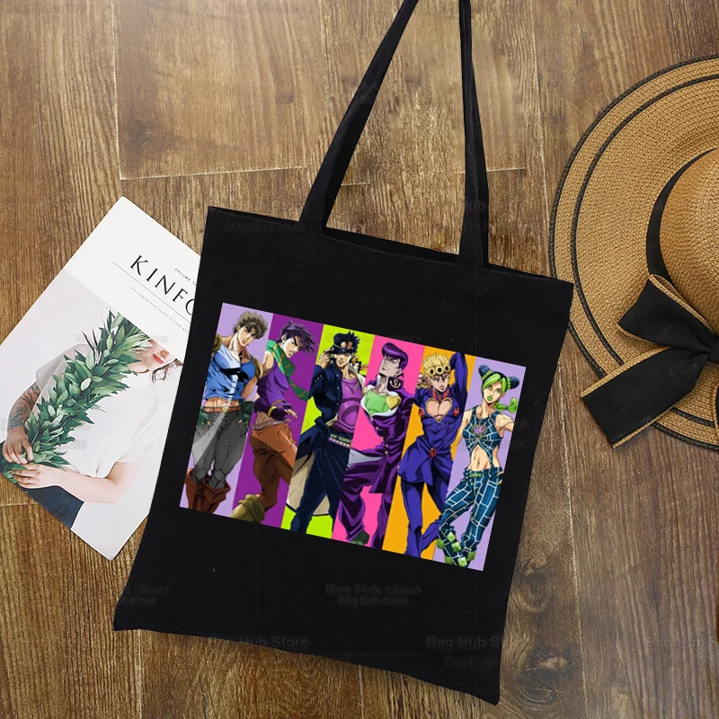 Jojo 'S Bizarre Avontuur Anime Zwarte Boodschappentas Jojo Ontwerp Unisex Fashion Travel Manga Kujo Jotaro Canvas Tassen