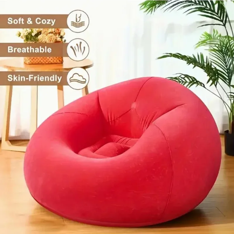 Flocked Inflatable Single Bean Bag Style Lounge Chair, Foldable Round  Relaxation and Comfortable RestSofa for Indoor Home