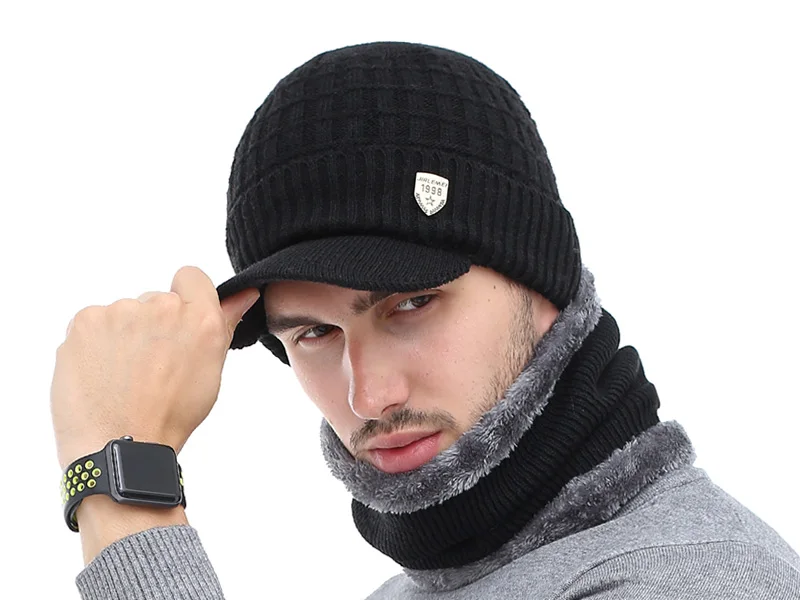 Gestrickte Hut Skullies Beanies männer Winter Hüte Für Männer Schal Kappe Frauen Winter Beanie Hut Beany Männlich Homme Gorro motorhaube Kappen – Detail 1