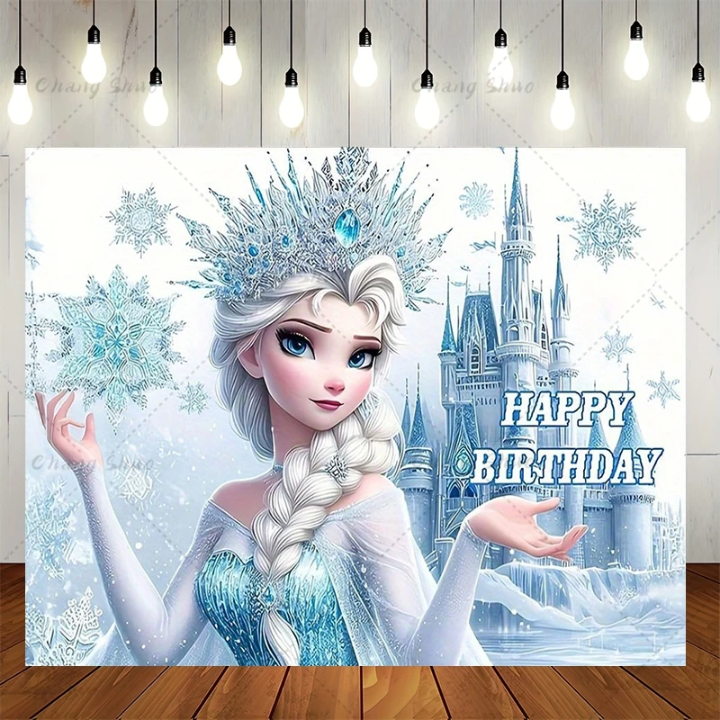 Disney Frozen Elsa Princess Backdrop Girls Birthday Party Decoration Photography Background Baby Shower Ice Snow Castle Banner