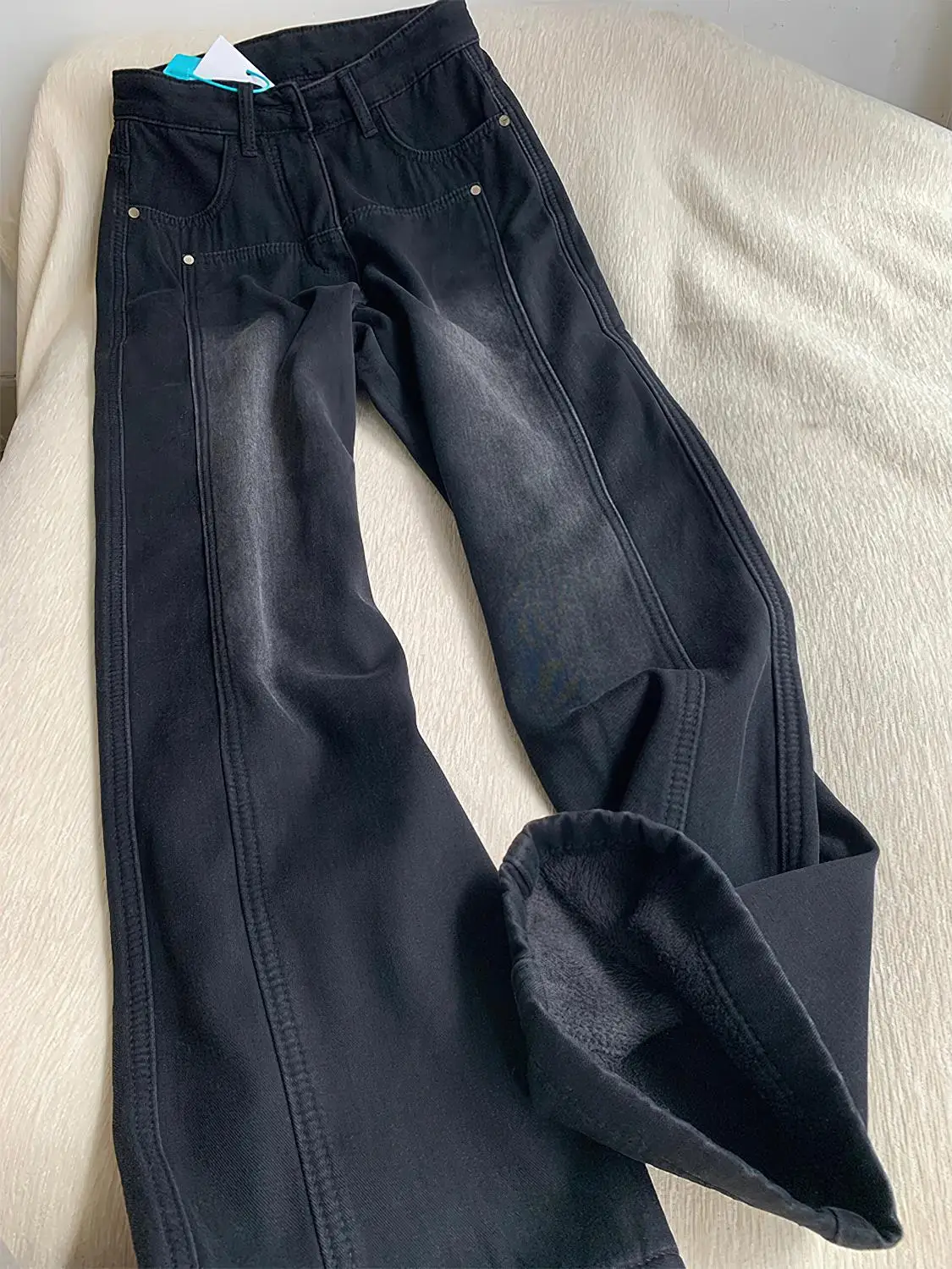 

High Waist Loose Straight Leg Jeans for Women in Black Grey Casual Style Wide Leg Pants Tummy Control Slimming Effect