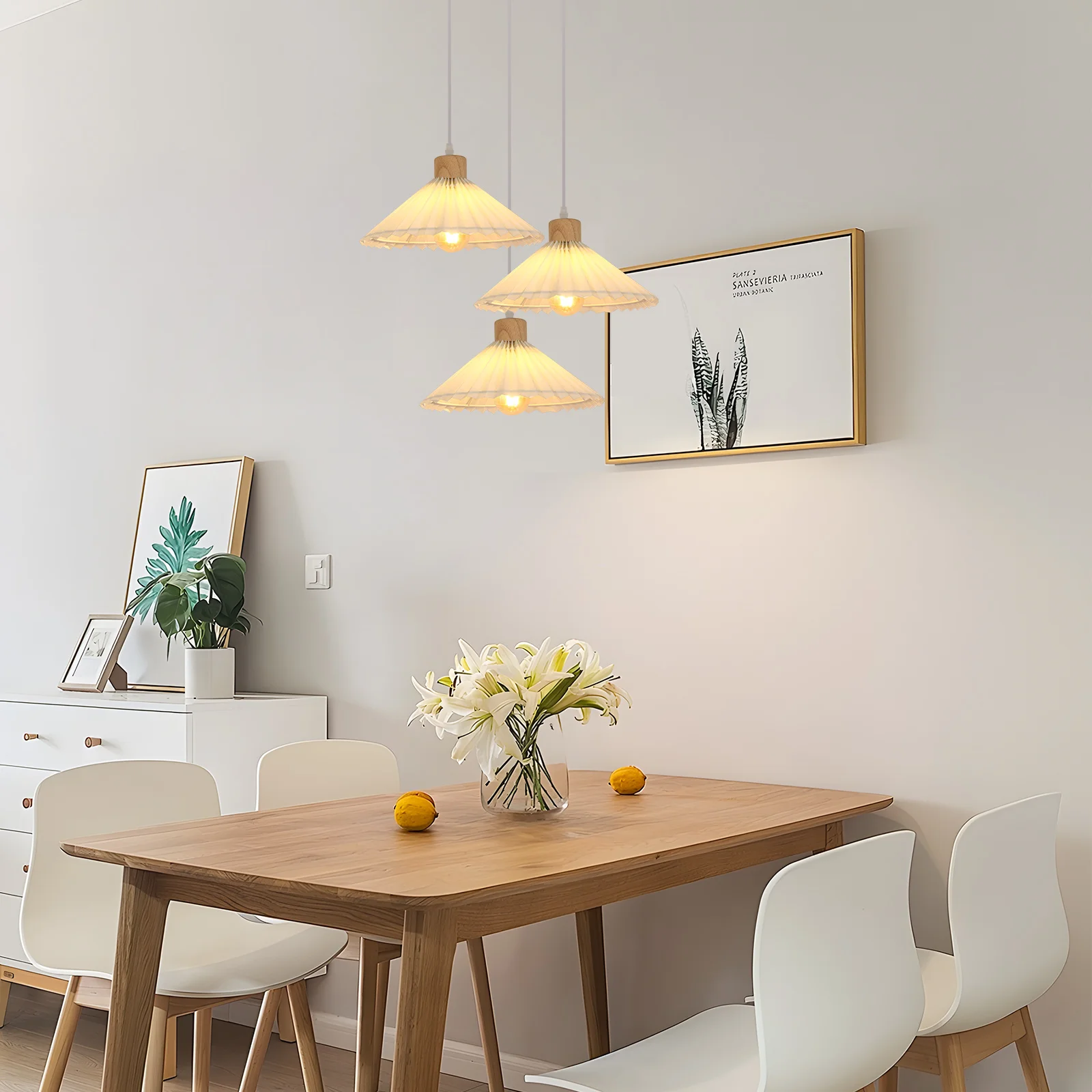 Moderner, schlichter Kronleuchter mit Blumen-Acryllampenschirm, E27-Pendelleuchte, Deckenleuchte mit Holzdeckel für Kücheninsel und Wohnzimmer, ohne Leuchtmittel – Detail 17