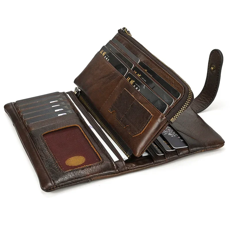 Men's Retro Genuine Leather Wallet Cowhide Long Spliced ​​wallet Multi-card Slot Fashion Clutch RFID Wallets