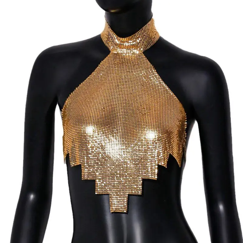 

Hot Sexy Ne Hanging Vest Gold Sequin Top for Women ort Length Pure Color Summer Faion Trendy Girl Sexy Csole Blouse