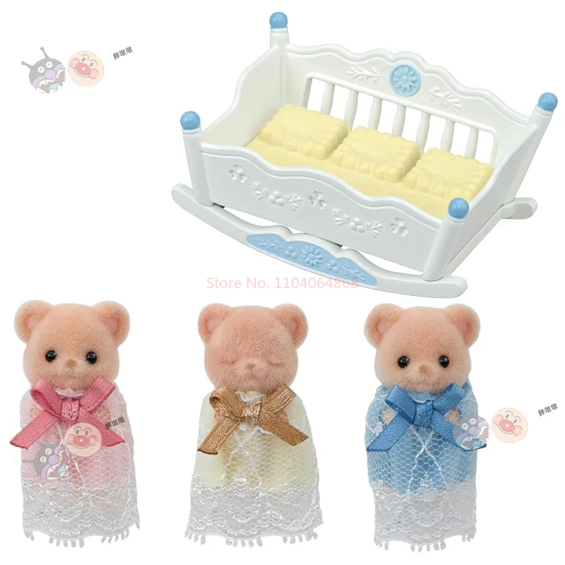 Oryginalne, dostępne od ręki figurki Sylvanian Families Cookie Bear Triplets Series, kawaii anime, urocze zabawki, ozdoby, prezent urodzinowy dla dziewczynki.