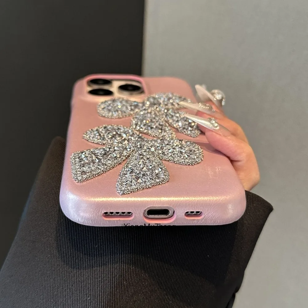 Fashion Woman Flash Diamond Bow Rhinestone Custom Case for IPhone 14 Plus 13 12 Pro Max 11 15 Pro Max Crystal Shockproof Cover