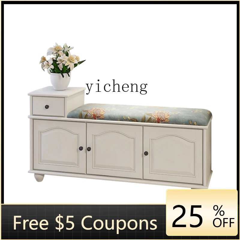 

TQH solid wood shoe change stool household door shoe cabinet entry shoe stool soft bag seat cushion can sit in