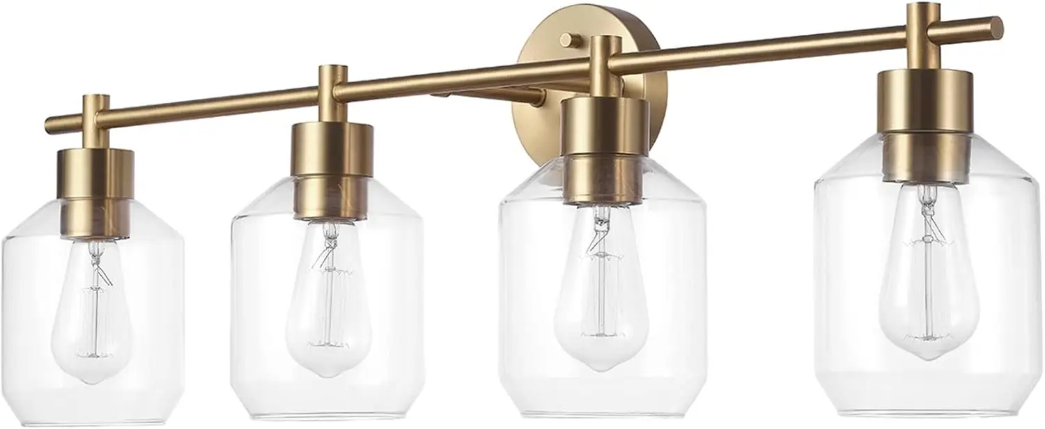 52083 Cannes 4-Light Vanity Light, Matte Brass, Opal Glass Shades, Bulb Not Included