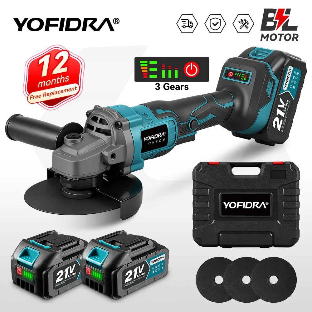 Meuleuse d'angle électrique sans fil YOFIDRA 125 mm 20000 tr/min pour la découpe, le meulage et le polissage du bois et du métal, compatible avec les batteries Makita.