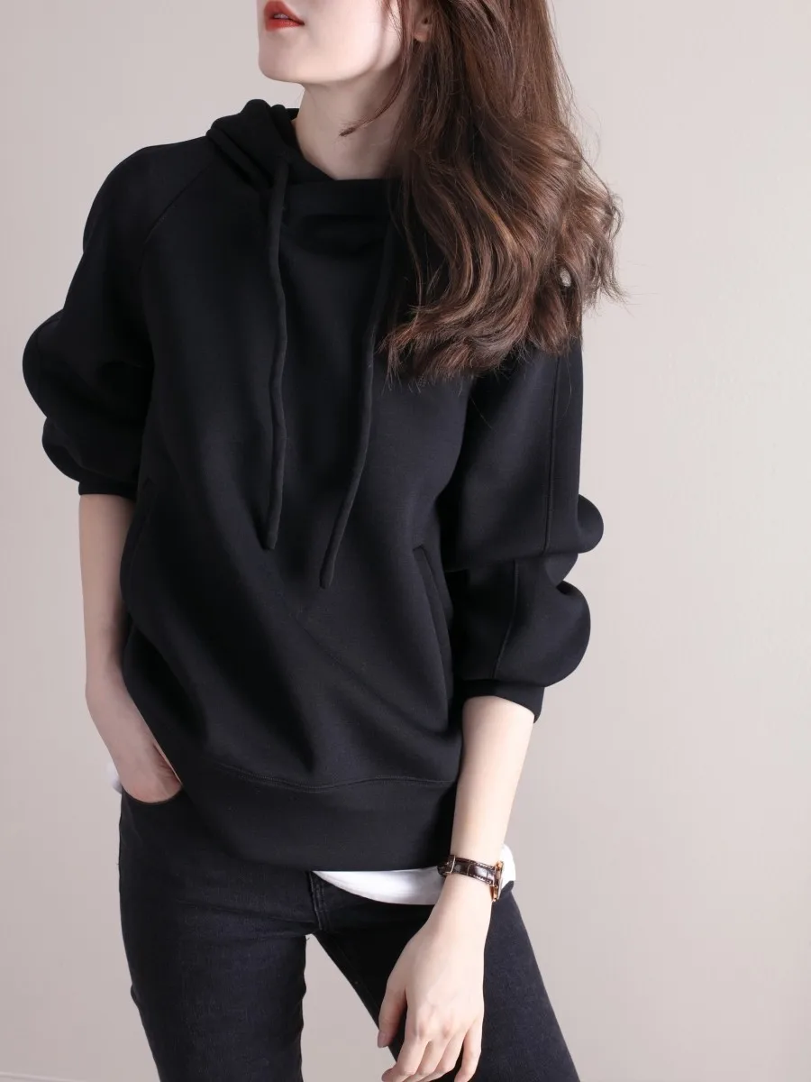 

Модная женская толстовка свободного кроя с длинным рукавом, осенне-зимняя, прямого кроя, из смесового хлопка и полиэстера JPOO