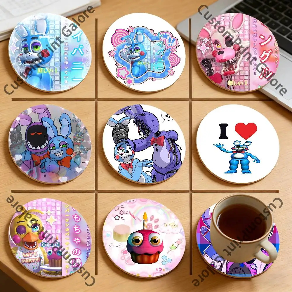 

W-FnafS 2 Round Pine Coasters Durable Reusable Beautiful Home Decor Non-Slip Water-Resistant