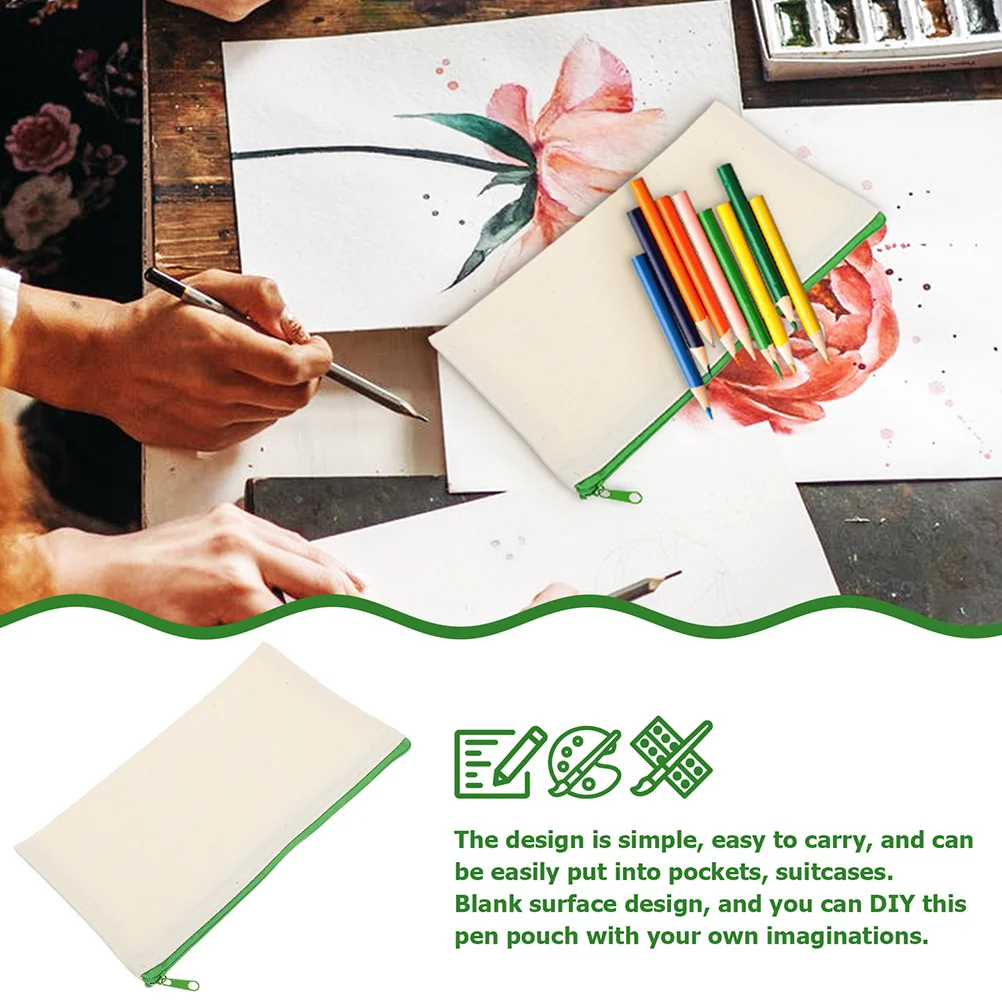 

6Pcs Canvas Pencil Pouch Zipper Pen Bag Small Zipper Bags Pencil Holder Makeup Storage Brush Organizer Pen Storage Bags