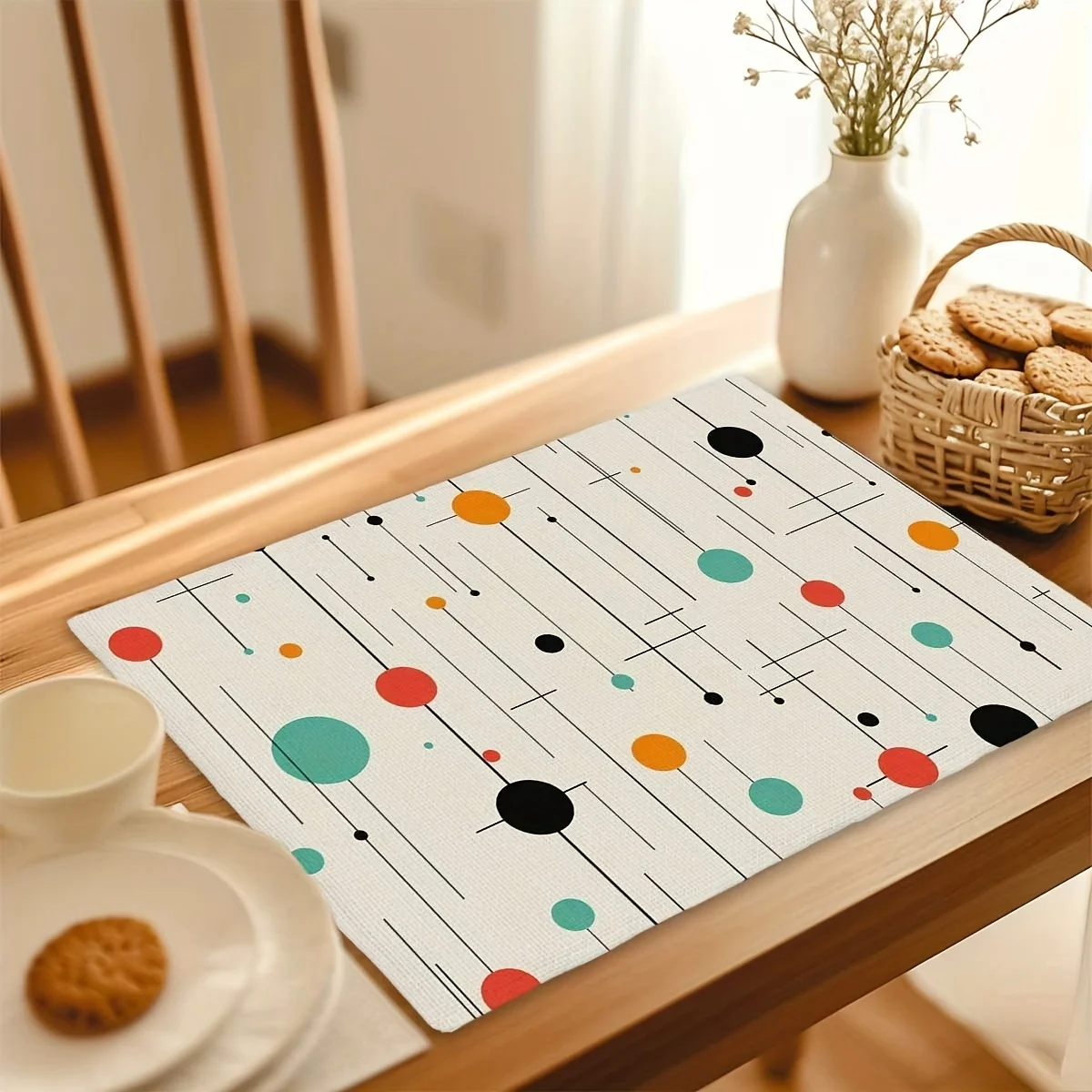

Set of 4 Rectangular Placemats Geometric Dot Pattern Polyester 12x18 Inch for Dining Table Home Kitchen Gift 30x45cm