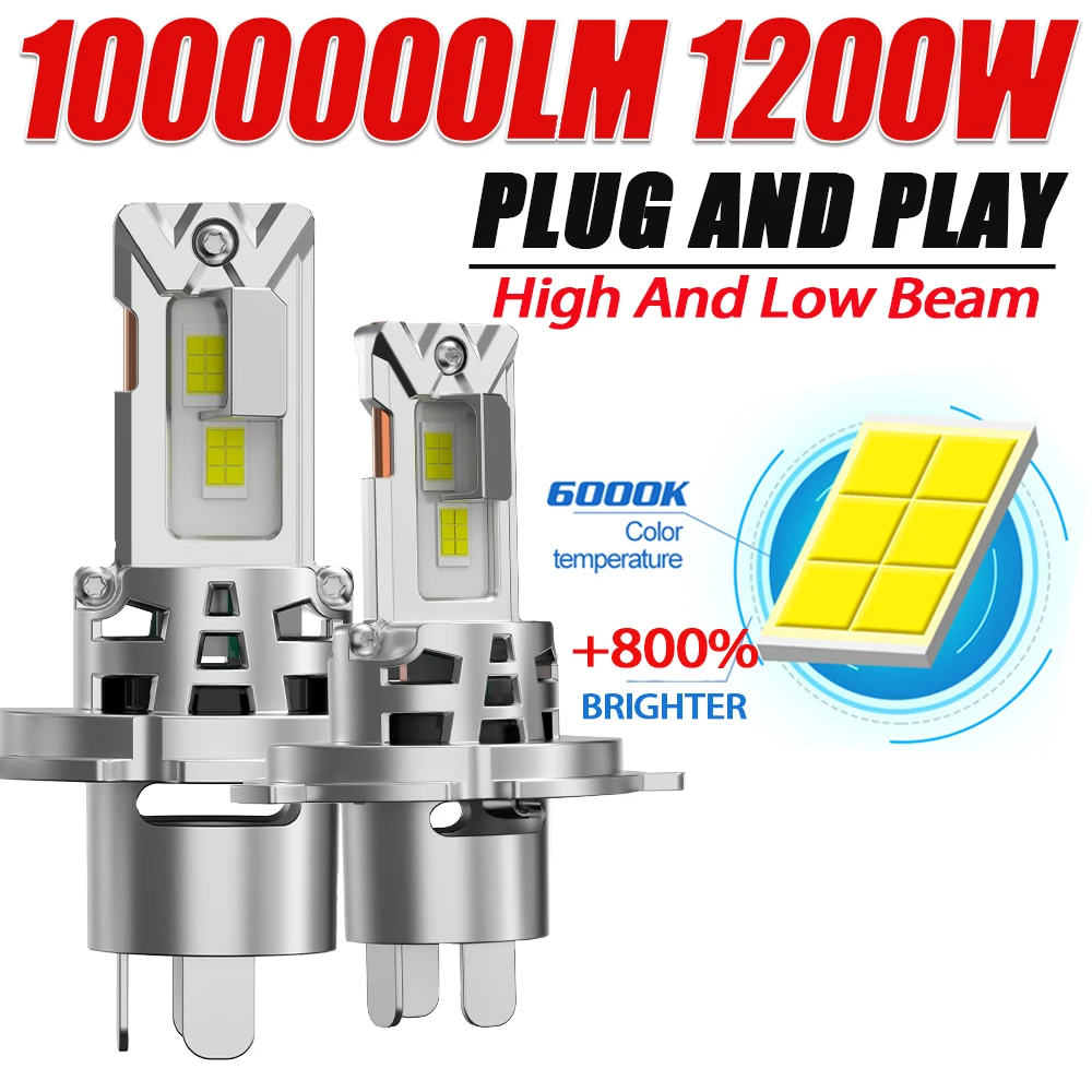 

H4 Bi LED Car Headlamp Blubs CANBUS Hi&Lo Beam 1200W High Power Turbo Fan Super Bright Auto/Moto Spotlights Fog Light Plug&Play
