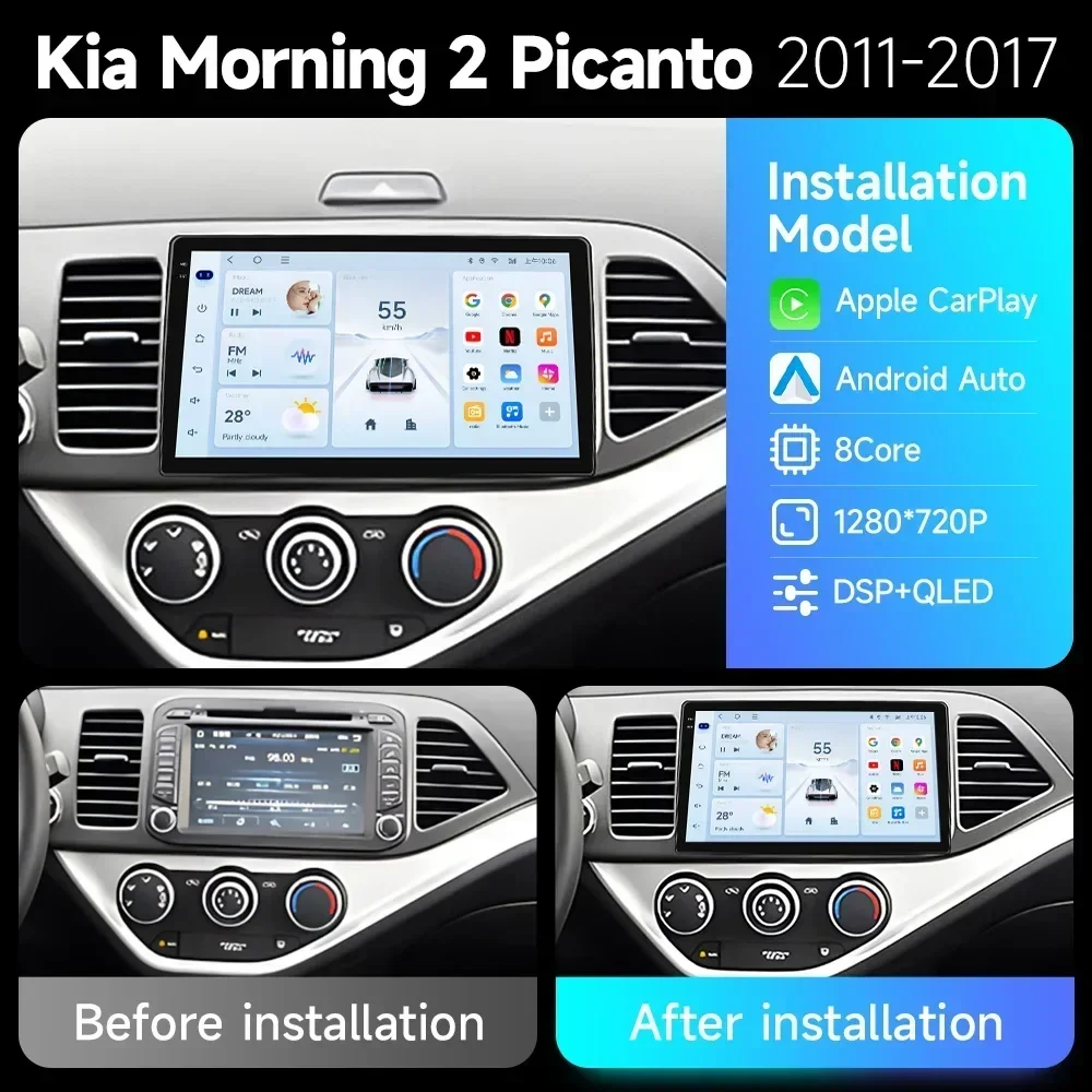 JIUYIN Android 15 Car Radio For KIA PICANTO Morning 2011 2012-2016 Carplay Auto Multimedia Navigation Player WIFI+4G DSP