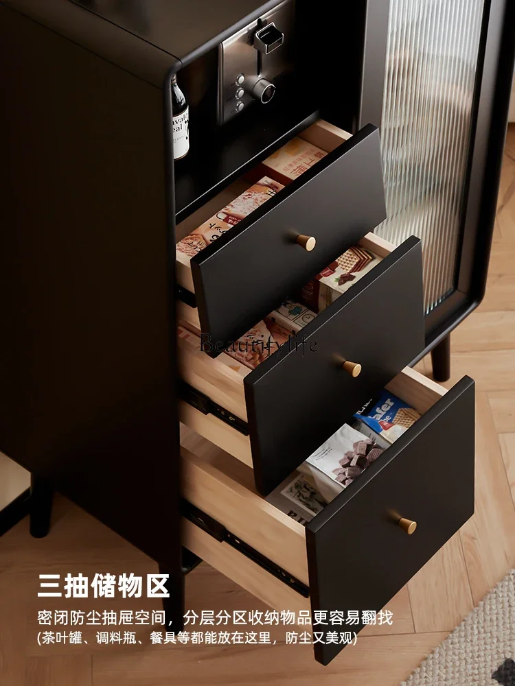 2 yj15 aparador de madera maciza contra la pared almacenamiento integrado gabinete de almacenamiento en habitación moderno minimalista negro