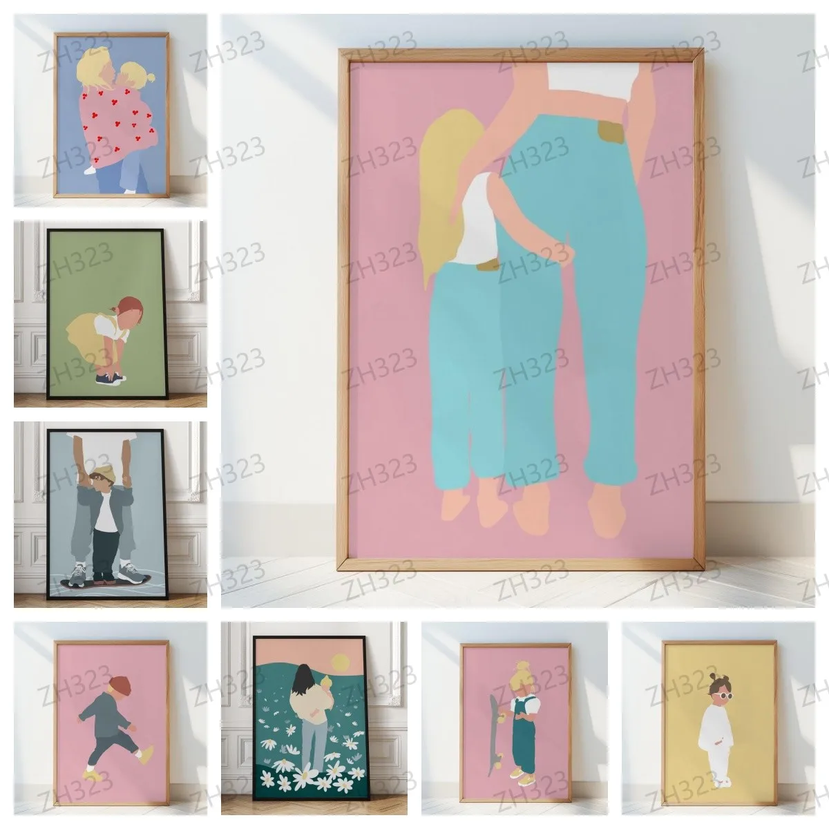 Minimalist Poster for Parents and Children Frameless Canvas Prints of Mothers Babies Home Decor Mother's Day Father's Day Gift