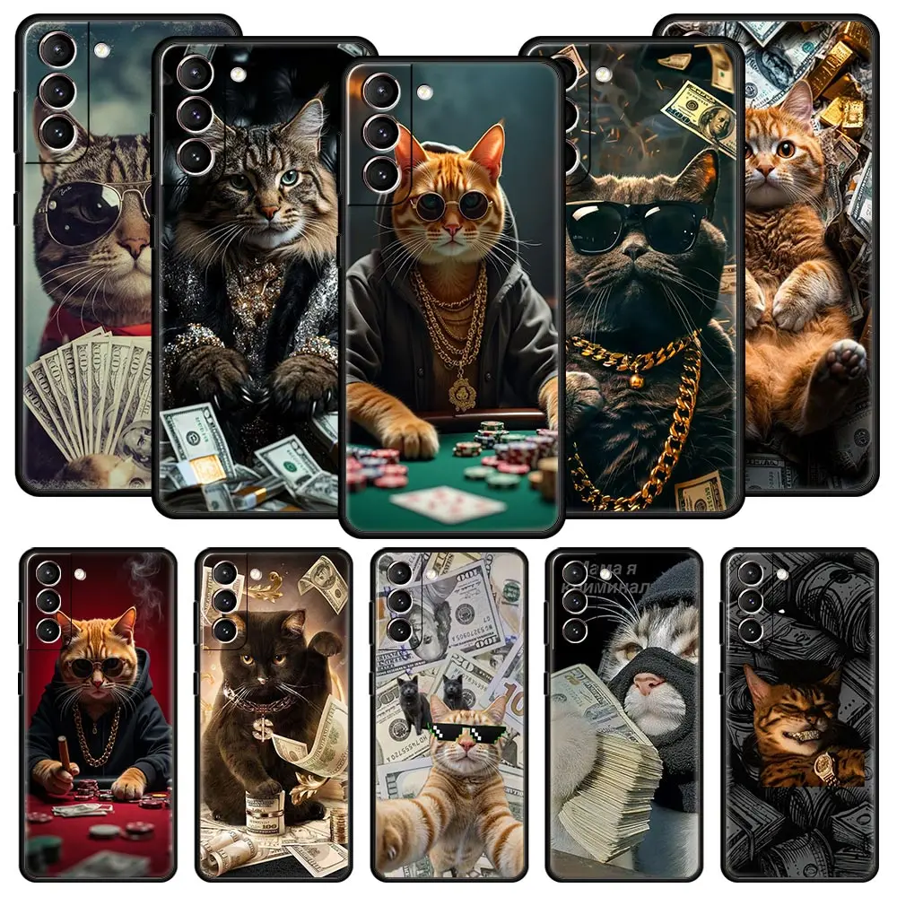 Phone Case Cover for Samsung Galaxy S26 S25 S24 S23 S22 S20 S21 FE Ultra Plus S25 Edge 5G Soft TPU Capas Money Cat Fundas Coque