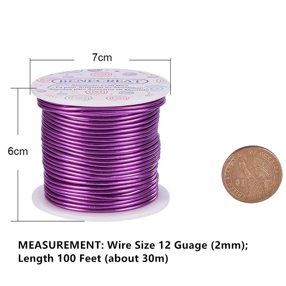 12 Gauge Aluminum Wire 100FT Anodized Jewelry Halloween Craft Making Beading Floral Colored Aluminum Craft Wire - Purple