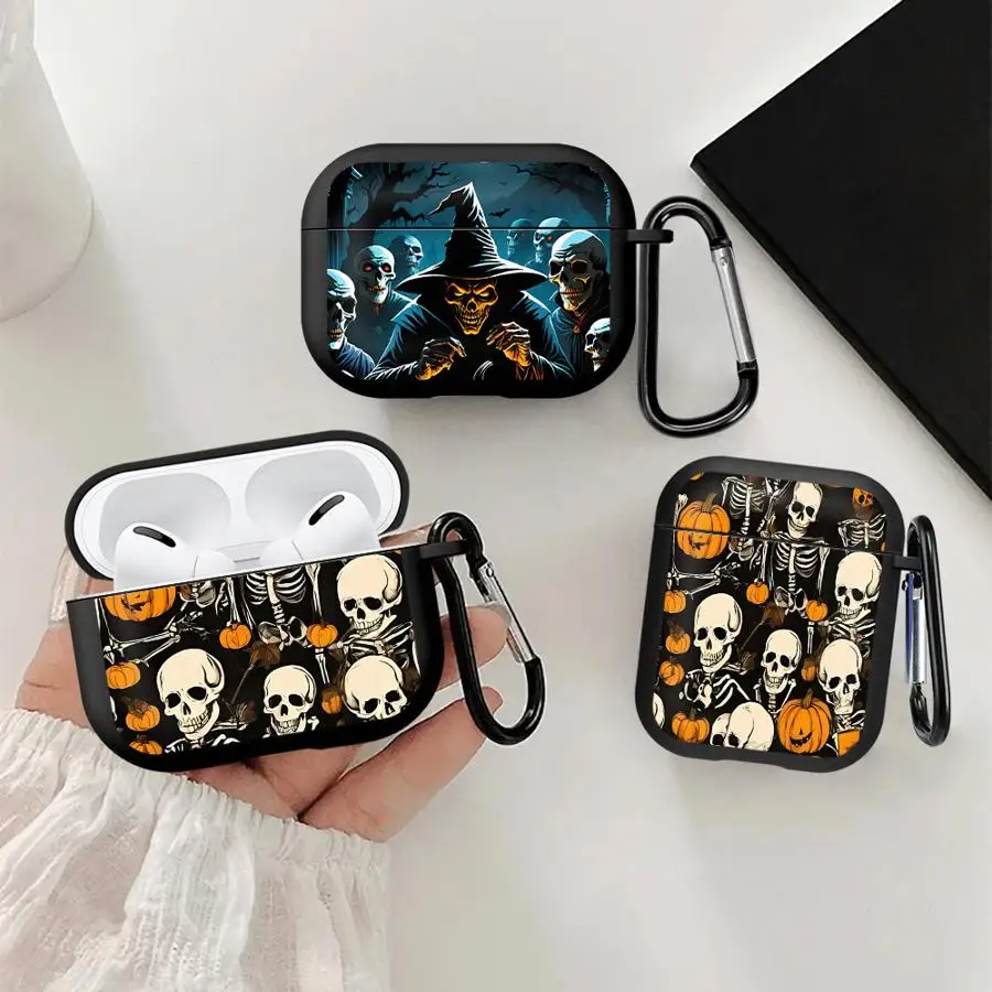 Skeleton Pumpkin Dark Print Earphone Cases Cover With Hook Case For Airpods 5 1 4 Pro3 Pro2 2 Pro 3