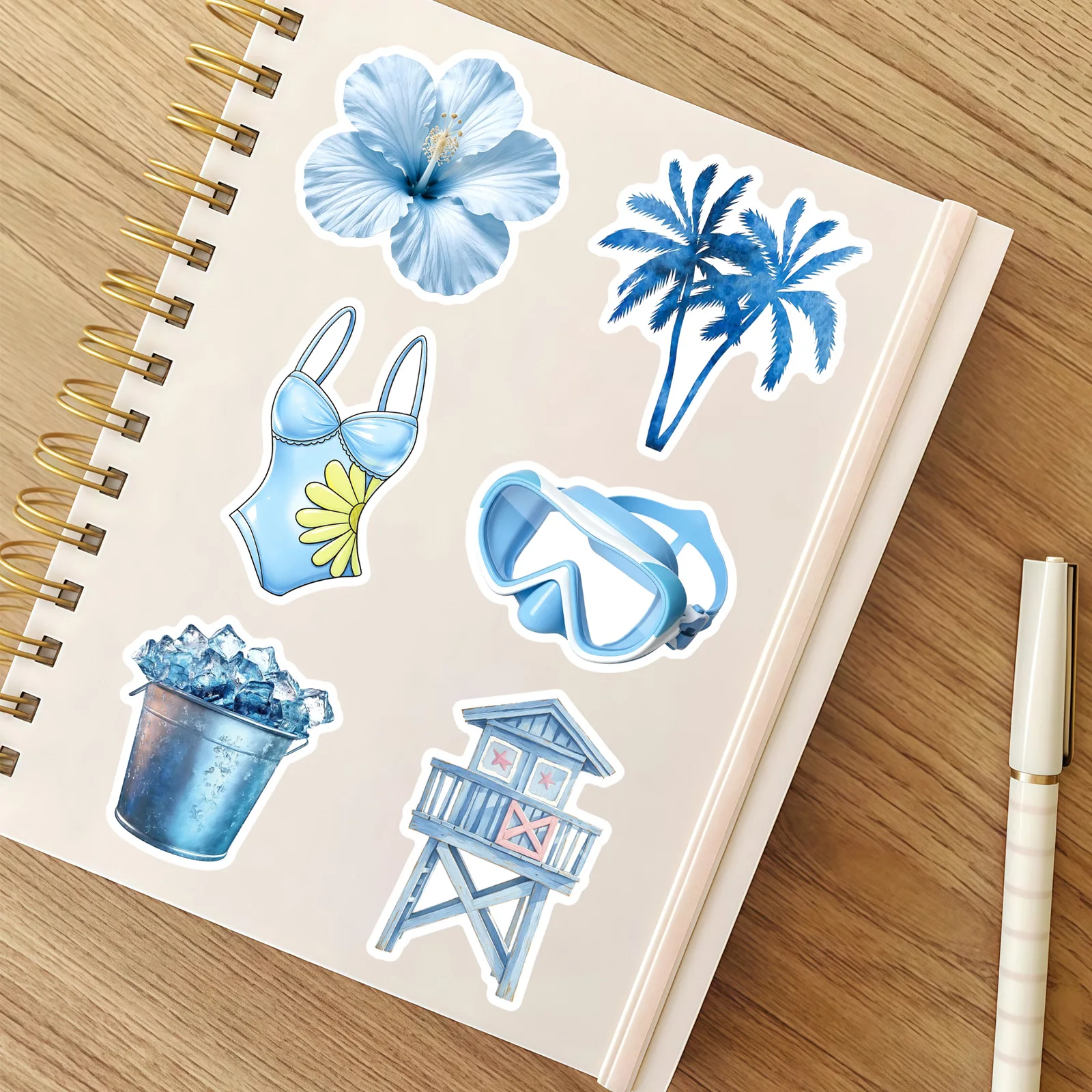 50Pcs Blue Ocean Small Fresh Cartoon Stickers Blue Style Graffiti Decal DIY Luggage Phone Guitar Scraphbook Waterproof Sticker