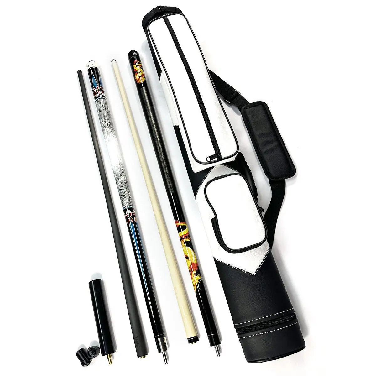 

Premium Quality Billiard Pool Accessory Kit With 2B2S4 Hole case ,1/2 Carbon Pool Cue , 1/2 Maple Wood Pool Cue