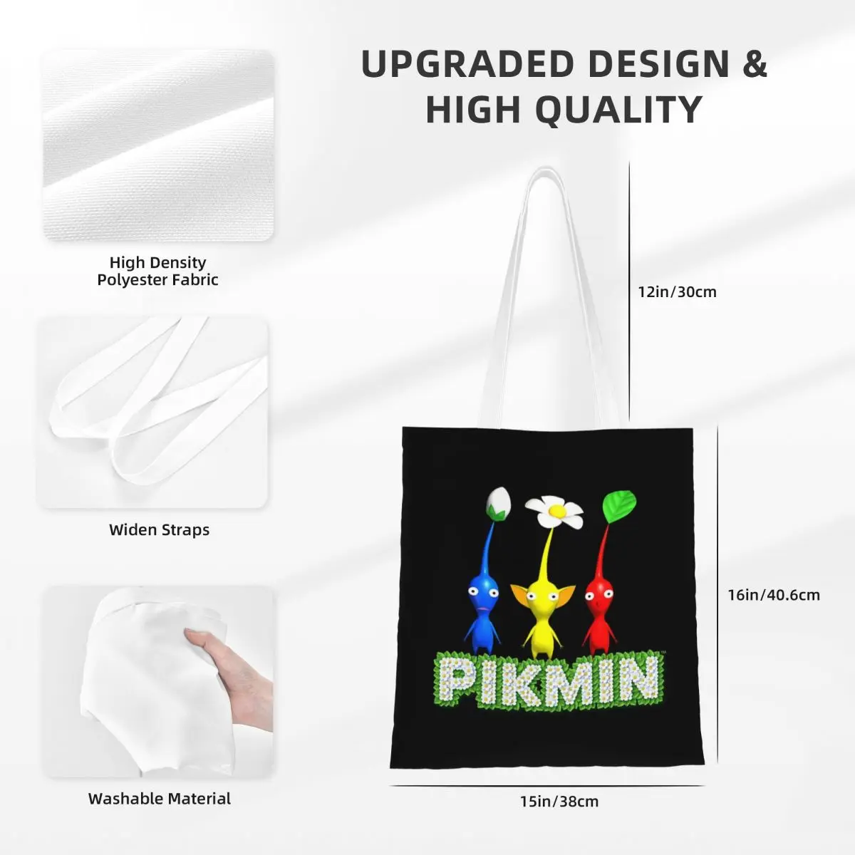 피크민 쇼핑백 캔버스 토트백 여성용 접이식 숄더 토트 여행용 핸드백