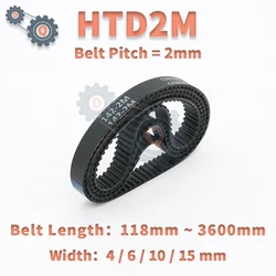 HTD2M Belt Length 118mm to 3600mm HTD2M Timing Belt Width 4mm 6mm 10mm 15mm Belt 2M Rubber Belt 2GT GT2 Closed Loop Belt HTD2M