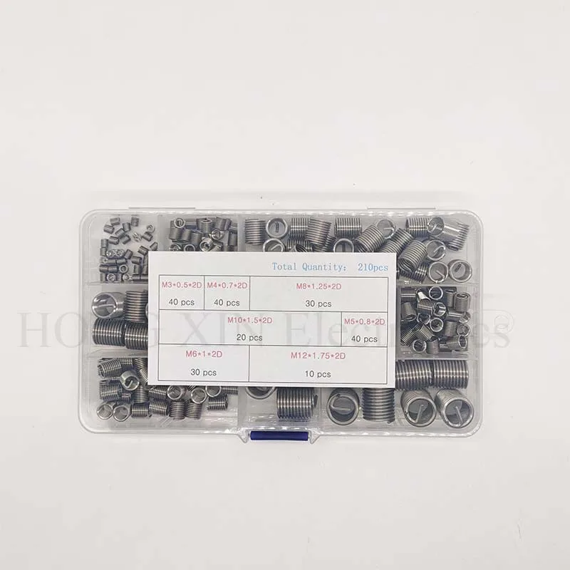 210pcs M3 M4 M 5 M6 M8 M10 M12 Wire Thread Inserts Steel Sheath Helicoil Type Screw Repair Sleeve Assortment Kit