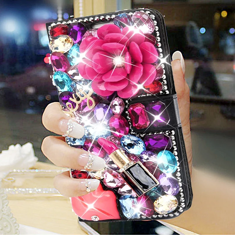 Fashion Full Bling Crystal Diamond Flip Wallet Leather Case Cover For Iphone 17 Air 16 15 14 13 12 11 Mini Pro XS Max Plus