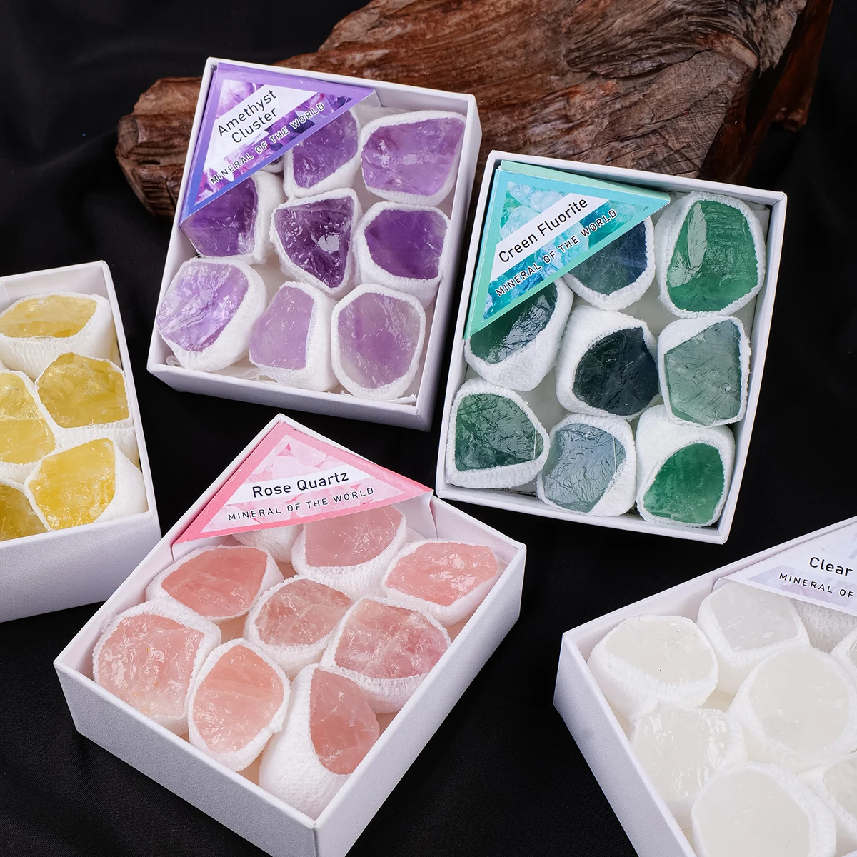 1set Natural Crystal Raw Stone Prophecy Stone Mine Label Gift Box Science Teaching Crystal Stone Ornament Holiday Gift