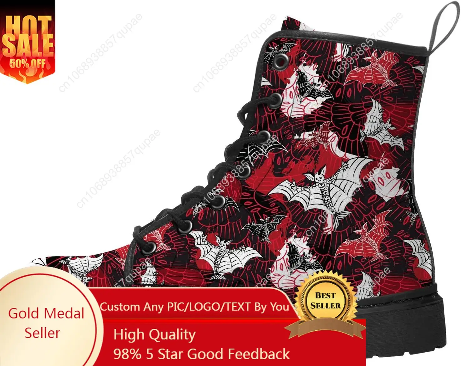 Halloween Bat Pattern Fashion Boots High Quality Mens Womens Teenagers Leather Work Boots Printed Vintage Custom Flat Boots