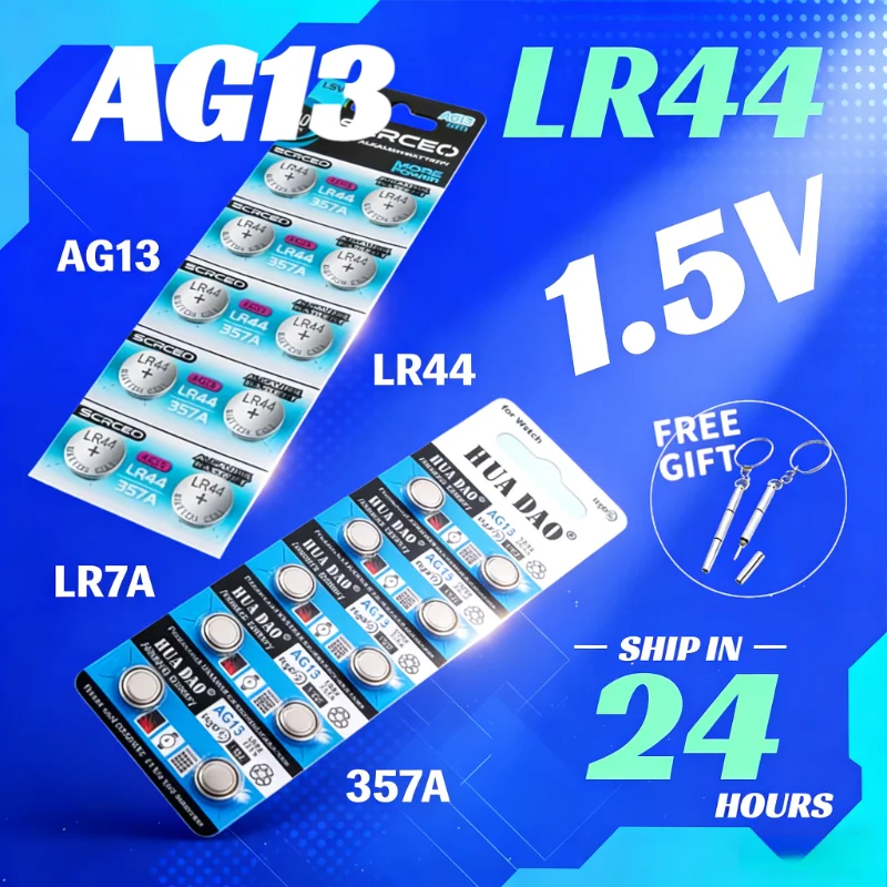 

AG13 LR44 Alkaline 1.5V Button Coin Cell Batteries Replace SR44 SR1154 L1154 A76 357A for Watch Car Key Remote Control Clock