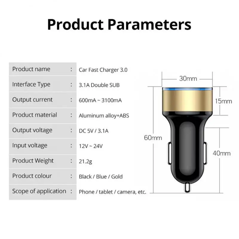 Car Charger Adapter Universal With Led Voltage Current Display Car Accessories Cigarette Lighter Dual Usb Port 15w Car Charger