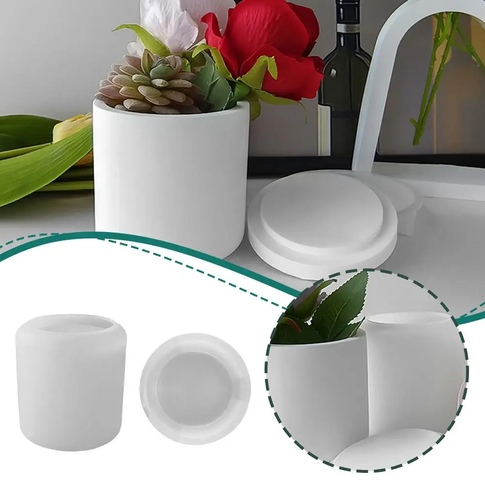 Jar Silicone Mold With Lid Round Candle Storage Box Flowerpot Mould Cement Vessel Plaster Succulent K4n8