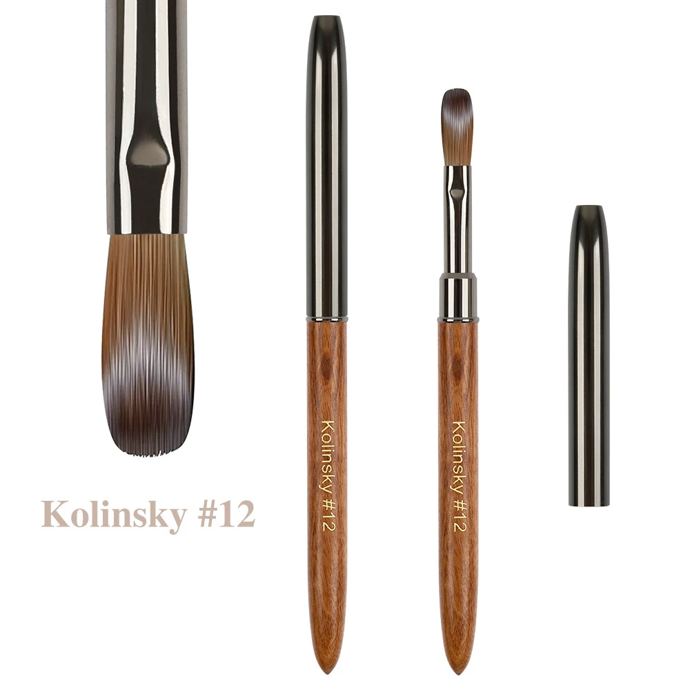 100% Pure Kolinsky Nail Pen Brush 12# Hair Acrylic Brush 0.83in Sandalwood Professional Manicure Brushes for Powder Application