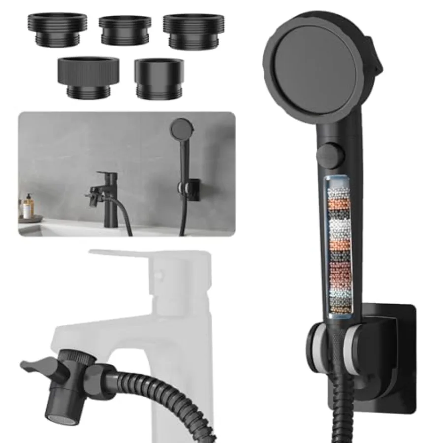 

Насадка-распылитель для смесителя с 3 режимами, душевая лейка для ванны с 5 адаптерами, высоконапорная душевая насадка