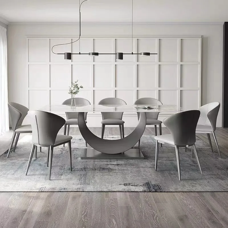 

Italian minimalist bright rock slab moon dining table and chairs rectangular household small apartment simple modern designer di