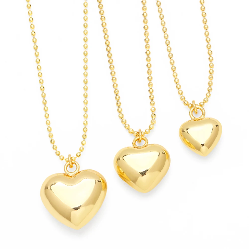 FLOLA Small Gold Plated Heart Necklaces for Women Polished Beaded Chain Short Necklaces Simple Jewelry Gifts nken12